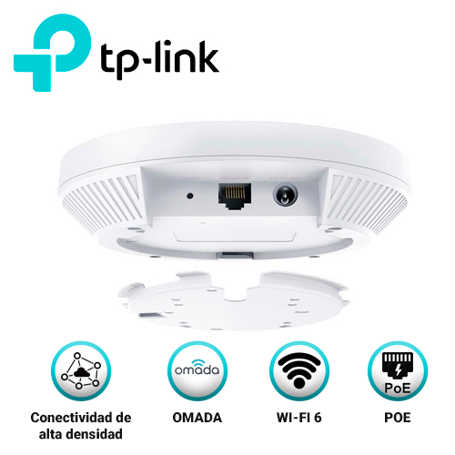 ACCESS POINT WI-FI 6 TP-LINK EAP620 HD AX1800 / MONTAJE EN TECHO / GESTION CENTRALIZADA OMADA SDN / ALIMENTACION POE 802.3 AF / AT / RED SEGURA DE INVITADOS CON CONEXION WI-FI DE FACEBOOK Y ACCESO SMS / 1 PUERTO ETHERNET GIGABIT / 5GHZ 1201MBPS
