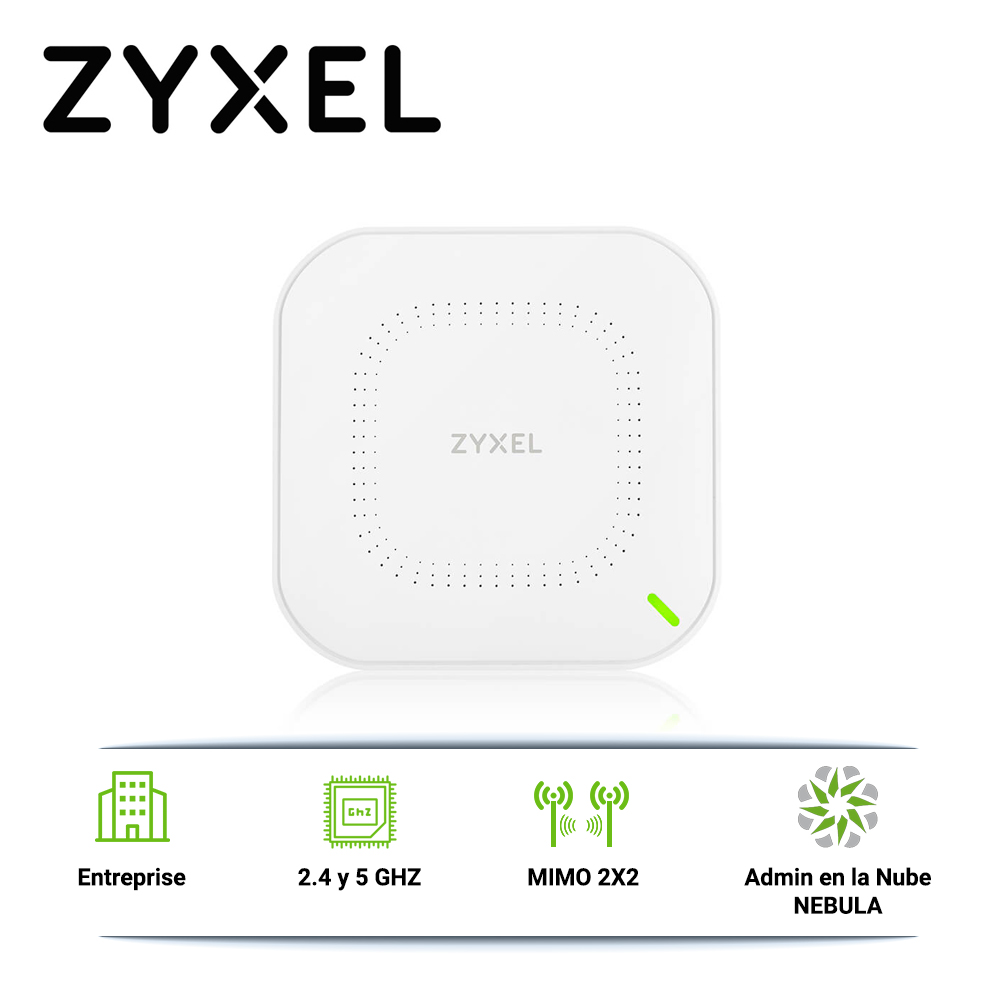 ACCESS POINT ZYXEL NWA1123ACV3 INTERIOR 1 PUERTO LAN RJ45 10/100/1000 MBPS MU-MIMO 2X2 2.4GHZ 300MBPS 5GHZ 866MBPS WIFI 802.11AC WAVE 2 ADMINISTRABLE CON NEBULA ALIMENTACIÓN 12VDC 1A/POE AF (INYECTOR NO INCLUIDO)