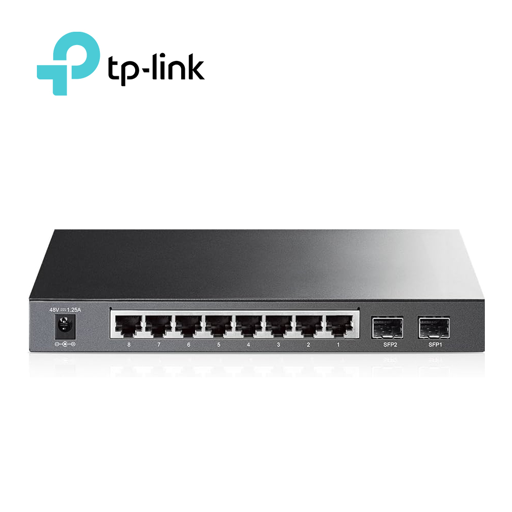 SWITCH ADMINISTRABLE TP-LINK SG2210P / 8 PUERTOS RJ45 POE AF 10/100/1000 MBPS/ 2 PUERTOS FIBRA OPTICA SFP (VACÍO) GIGABIT/ POTENCIA POE TOTAL 53 W/ APLICACIONES L2/L3/L4 QOS E IGMP SNOOPING PARA OPTIMIZAR VOZ Y VIDEO GESTIÓN CLI WEB