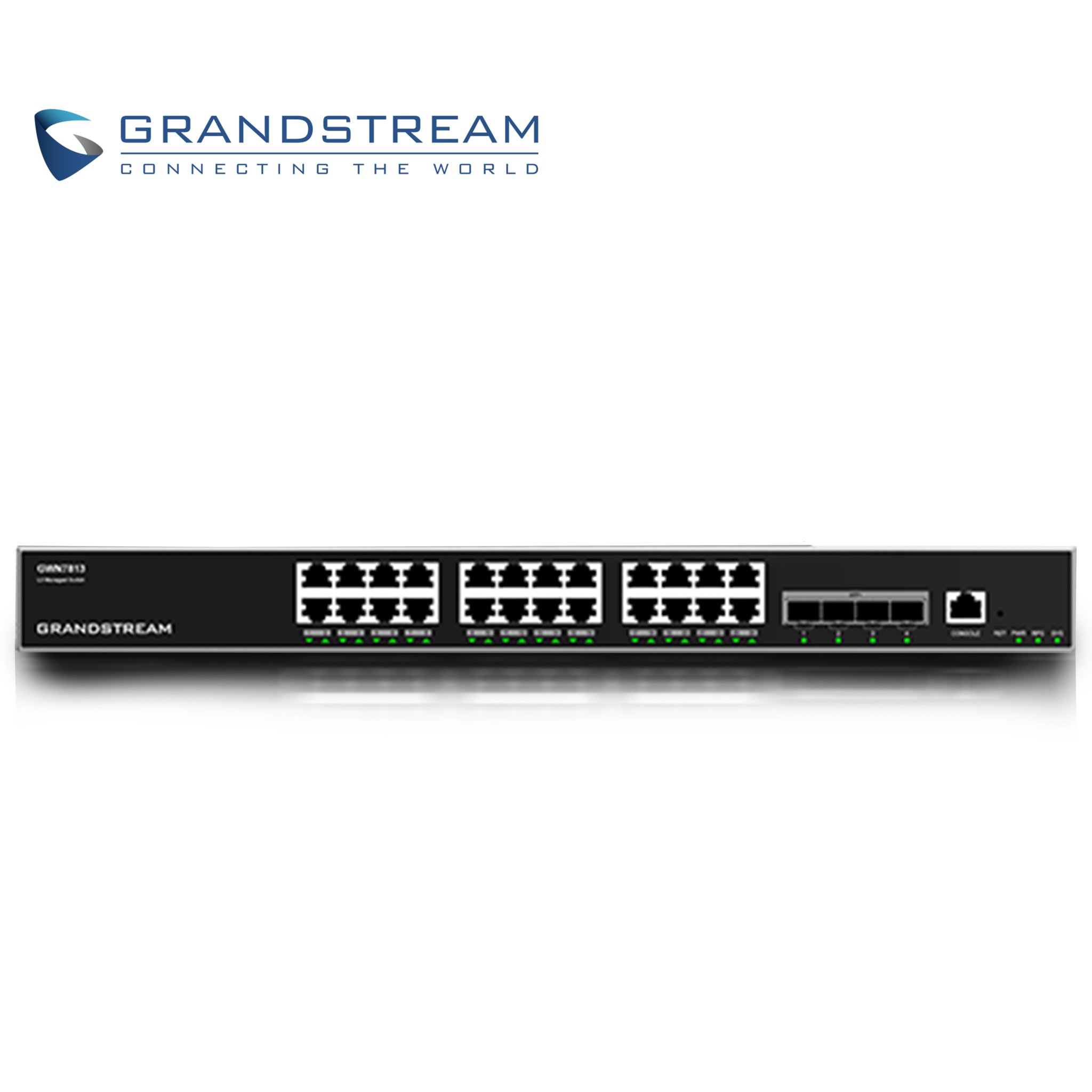 SWITCH ADMINISTRABLE POE+ CAPA 3 GRANDSTREAM GWN7813P / 24 PUERTOS 10/100/1,000MBPS / 24 PUERTOS POE+ AF/AT/BT / 4 PUERTOS SFP+ 10GIGABIT / ROUNTING OSPFV3/BGP / QOS / VLAN / RADIUS/TACACS+ / ADMINISTRACION GWN CLOUD / MONTAJE ESCRITORIO/RACK / METALICO