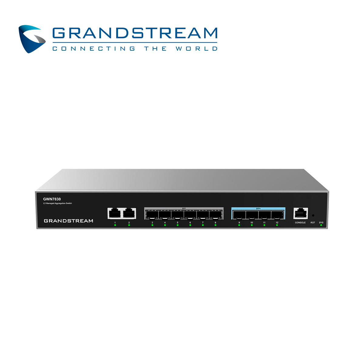 SWITCH ADMINISTRABLE CAPA 3 GRANDSTREAM GWN7830 / 2 PUERTOS 10/100/1,000MBPS / 6 PUERTOS GIGABIT SFP / 4 PUERTOS SFP+ 10G / 1 PUERTO DE CONSOLA / VLAN / ARP / QOS / STACKING HASTA 16 / ADMINISTRABLE GWN CLOUD