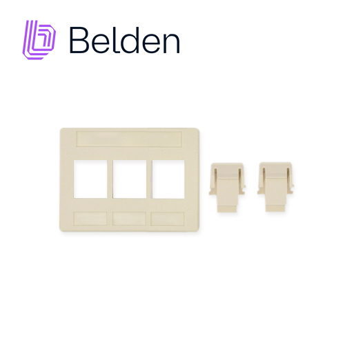 ADAPTADOR MODULAR KEYCONNECT BELDEN AX102291 3 PUERTOS COMPATIBLE CON JACKS CAT6A CAT6 CAT5E FIBRA Y COAXIAL COLOR BLANCO USO INTERIOR MATERIAL PLÁSTICO UL94V