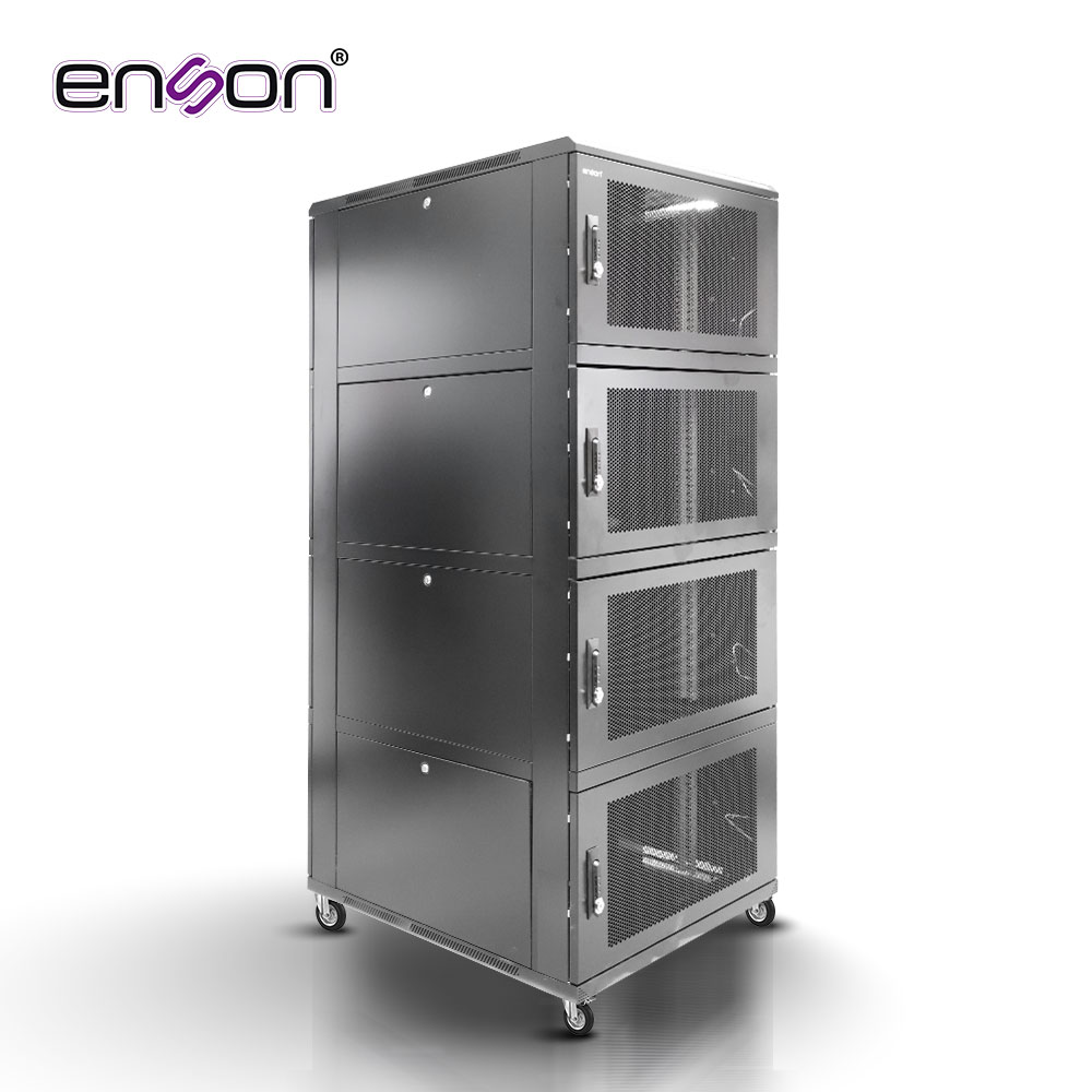 GABINETE DE PISO MODULAR DE ACERO ENSON ENS-RKGB42U8 / 36UR EN 4 MODULOS DE 9UR CADA UNO / PANELES LATERALES EXTRAÍBLES / PUERTAS DE MALLA DELANTERAS Y TRASERAS CON CERRADURAS / TAMAÑO EXTERIOR 42U 800X1000X2000