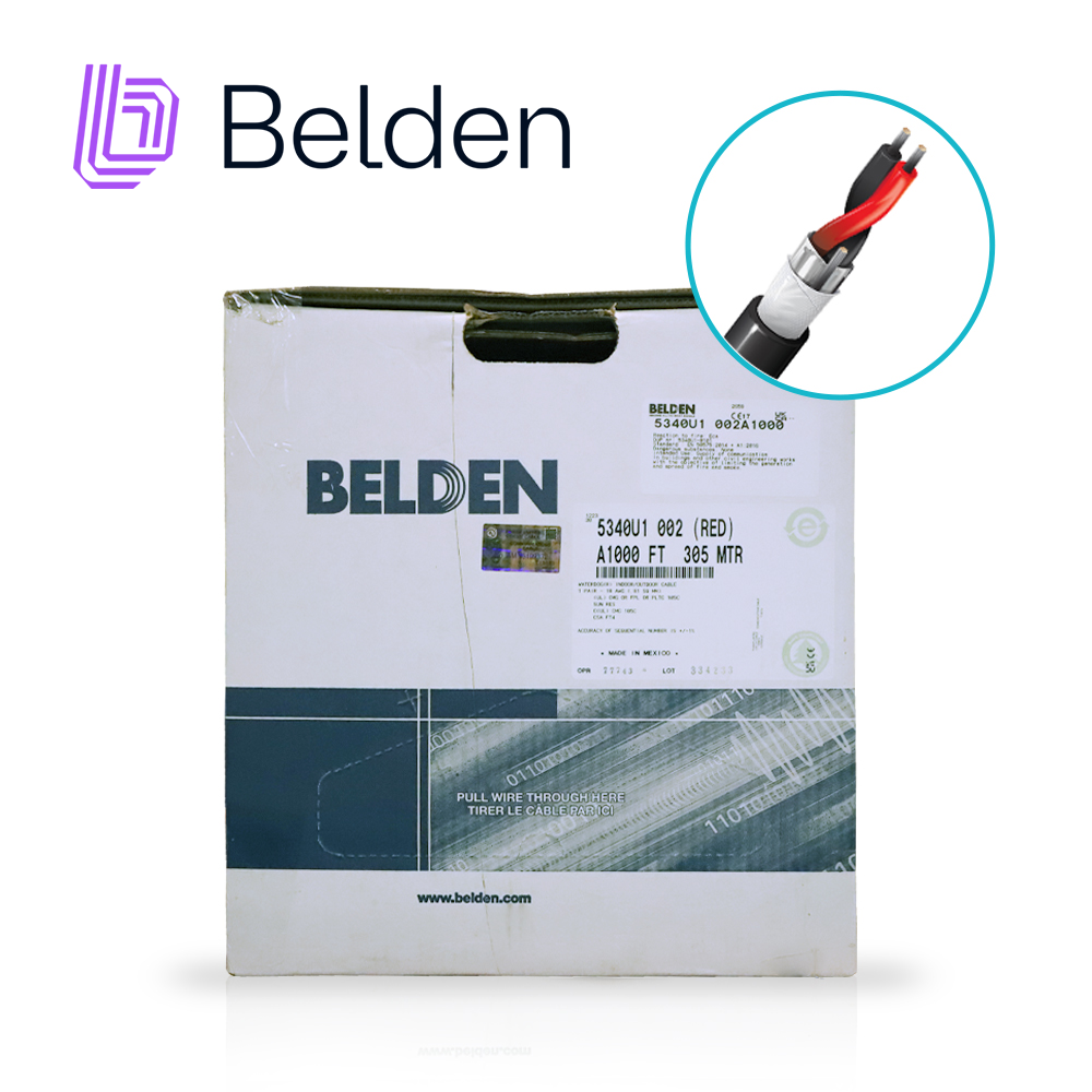 CABLE DE SEGURIDAD Y SONIDO BELDEN 5340U1 002A1000 / INTERIOR/EXTERIOR / ROJO / 2 CONDUCTORES / 18 AWG / MULTIFILAR / FORRO PVC / CMR - CMG - FPL - PLTC / BLOQUEO DE AGUA / BOBINA EN CAJA / 1,000 PIES 305 METROS