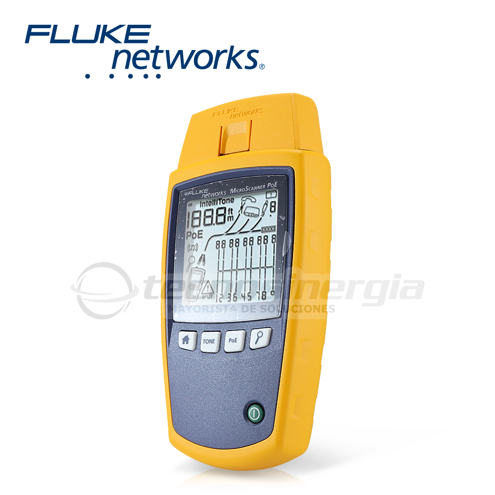 VERIFICADOR DE RED MICROSCANNER POE FLUKE NETWORKS MS-POE PARA COMPROBACIÓN DE REDES DE VOZ, DATOS Y VIDEO DETECTA POE 802.3 AF, AT, BT Y UPOE CON PANTALLA LCD RETROILUMINADA
